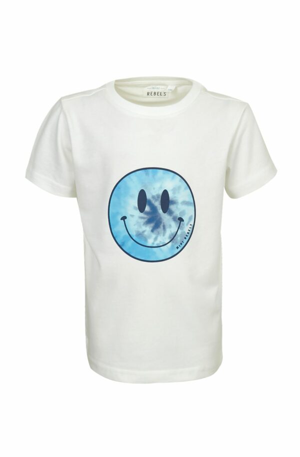 witte t-shirt met blauwe smiley mini rebels