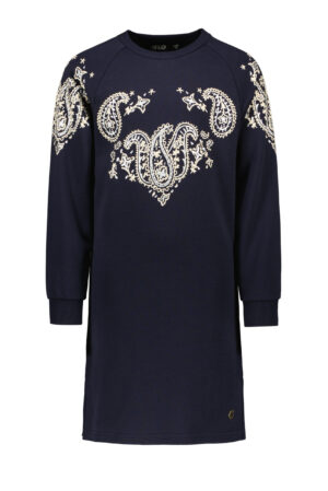 blauwe sweatjurk tuniek geborduurd like flo meisjes