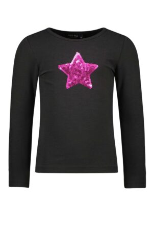 antraciet grijze tshirt met lange mouwen meisje like flo ster roze pailletten