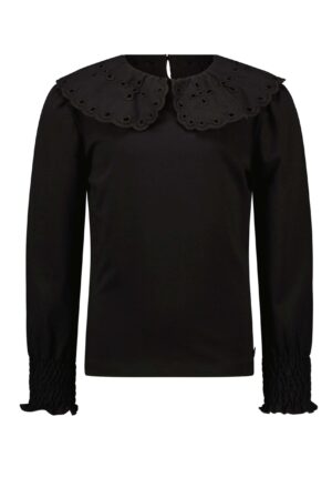 zwarte tshirt met lange mouwen like flo meisjes broderie kraag