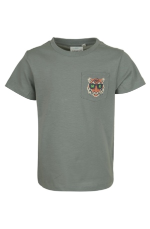 Kaki T-shirt voor jongens mini rebels tijger zonnebril