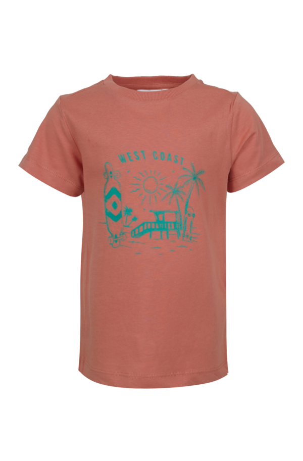 oranje T-shirt jongens mini rebels groen palmboom skateboard