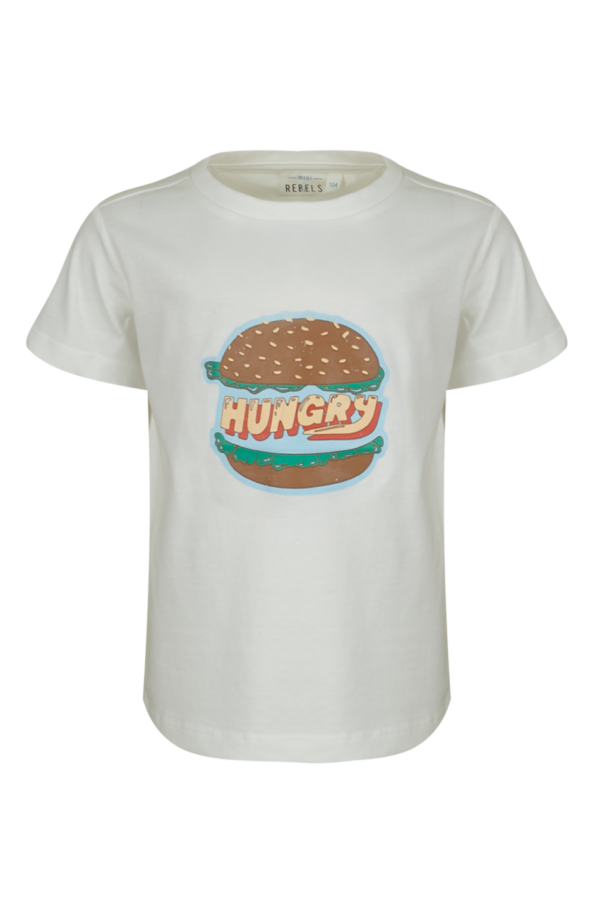 witte T-shirt mini rebels jongens hamburger hungry