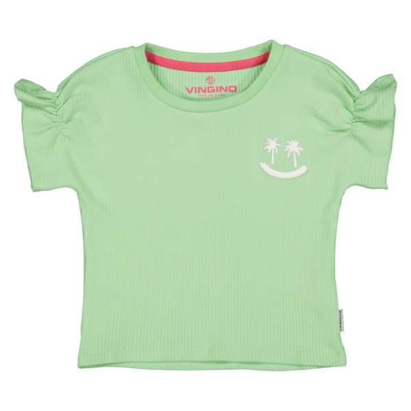 groene geribde tshirt voor meisjes vingino aansluitend mouwen speciaal smiley