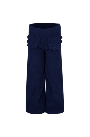 blauwe navy brede broek voor meisjes zacht fluweel geribbeld zakken bloemen mini rebels
