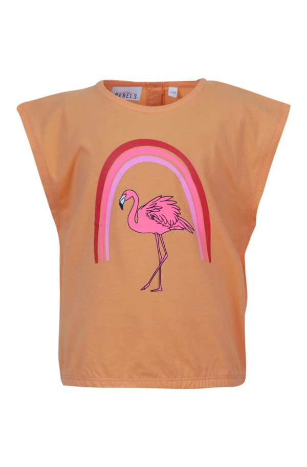 oranje t-shirt flamingo roze mini rebels meisje