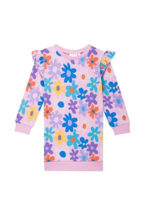 bloemenkleed truijurk mini rebels meisjes ruffles roze