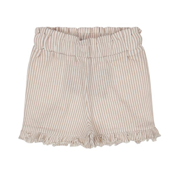 short meisjes rekker dirkje beige off white streepjes ruches onderaan